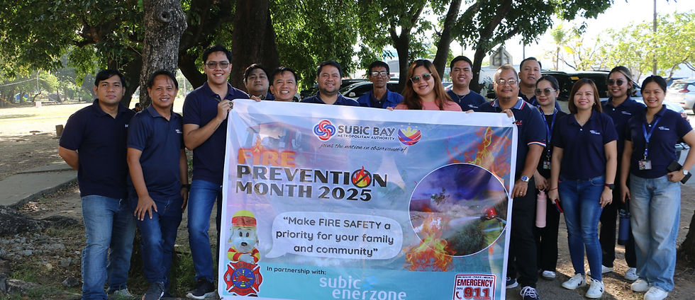 Subic EnerZone Corporation employees proudly gather to participate in the 2025 Fire Prevention Month Awareness Kickoff and Motorcade at Subic Bay Freeport Zone on March 3, 2025.