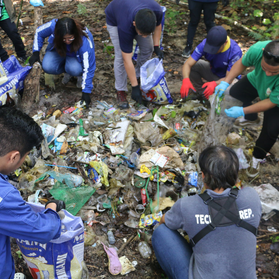 Volunteers team up to clean up, gathering 148 kilograms of trash including cigarette butts, food wrappers, plastic bags, and more from a local area.