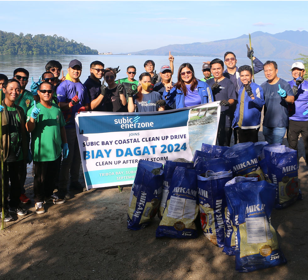Volunteers from Subic EnerZone Corporation, Power System Electric Cooperative, and Carmel Lights Manpower and Allied Services proudly participated in the Biay Dagat 2024 Coastal Clean-Up at the Triboa Mangrove Site, showcasing their commitment to environmental stewardship.